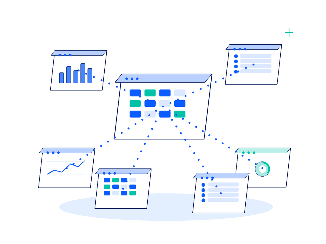 Illustration of a catalogue of branded business software products